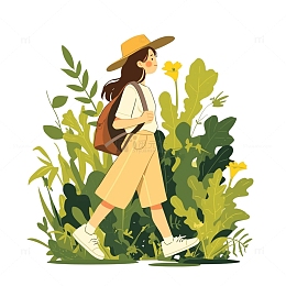 春游踏青的女孩子插画
