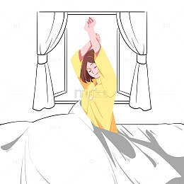 伸懒腰起床女孩免抠图片