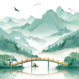 清明节国潮山水元素