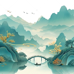 国潮山水清明节景观元素