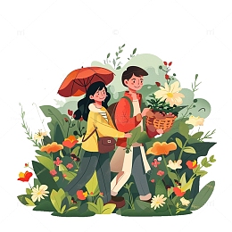 兄妹郊游采花归来