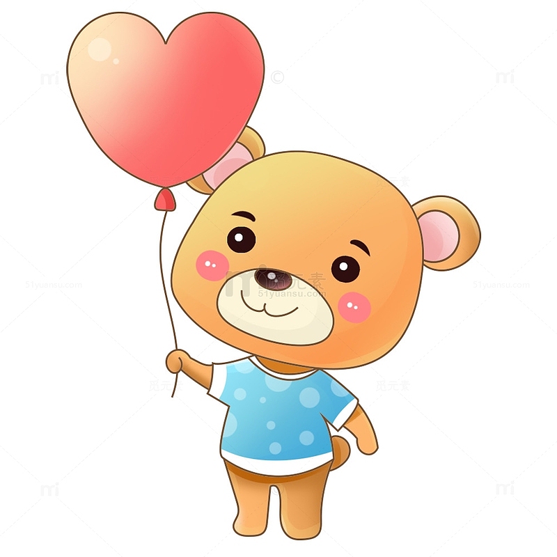 卡通可爱小熊拿着爱心气球元素