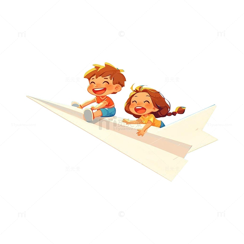六一儿童节乘坐纸飞机飞翔
