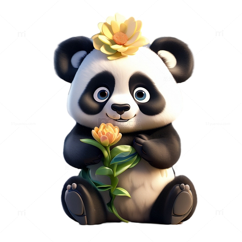 可爱熊猫花朵黄色