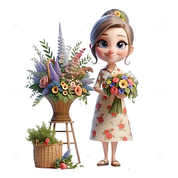 3D鲜花站女员工卡通形象