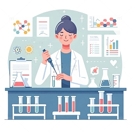 女科学家做实验扁平插画风格