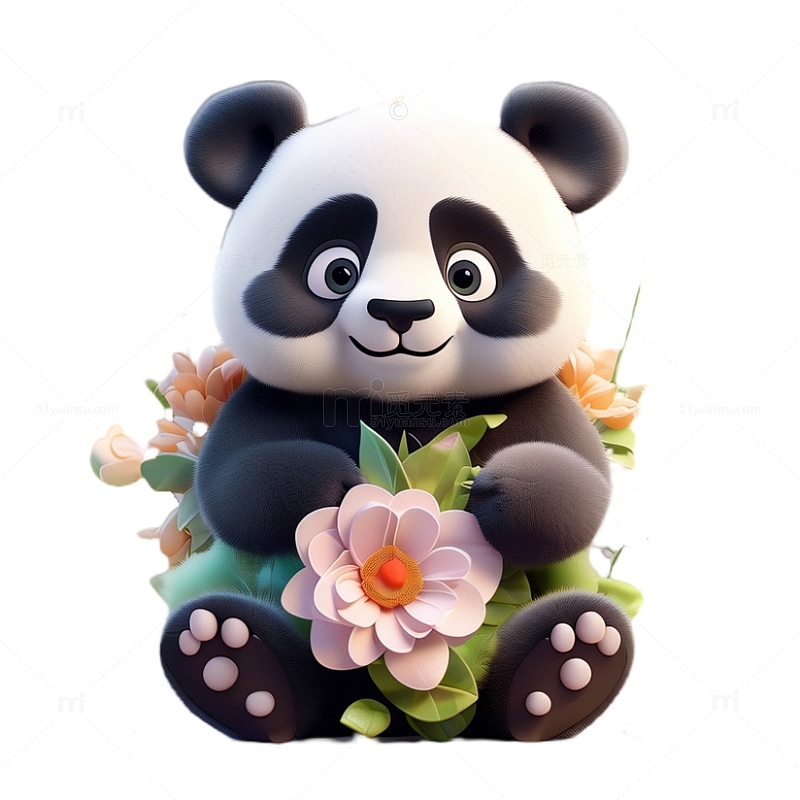可爱熊猫花朵白粉色