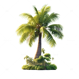 3D立体夏日椰子树植物绿色热带
