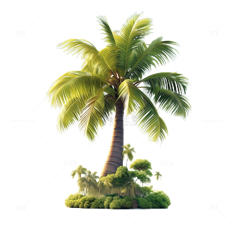3D立体夏日椰子树植物绿色热带
