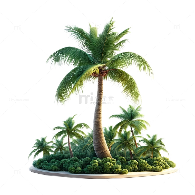 3D立体夏日椰子树植物热带