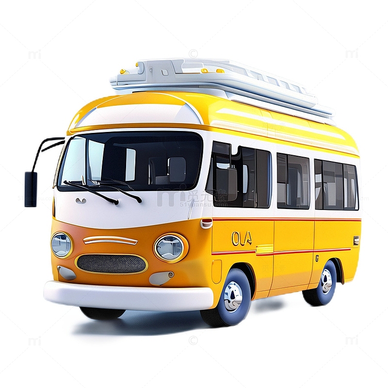 3D立体可爱大巴车公交车黄色