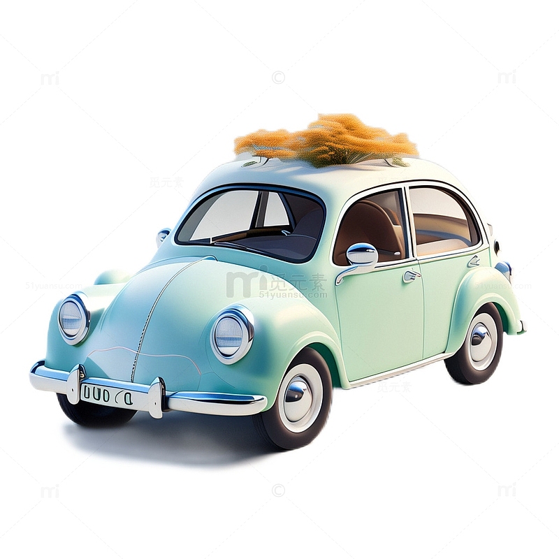 3D立体可爱卡通小轿车童话青色