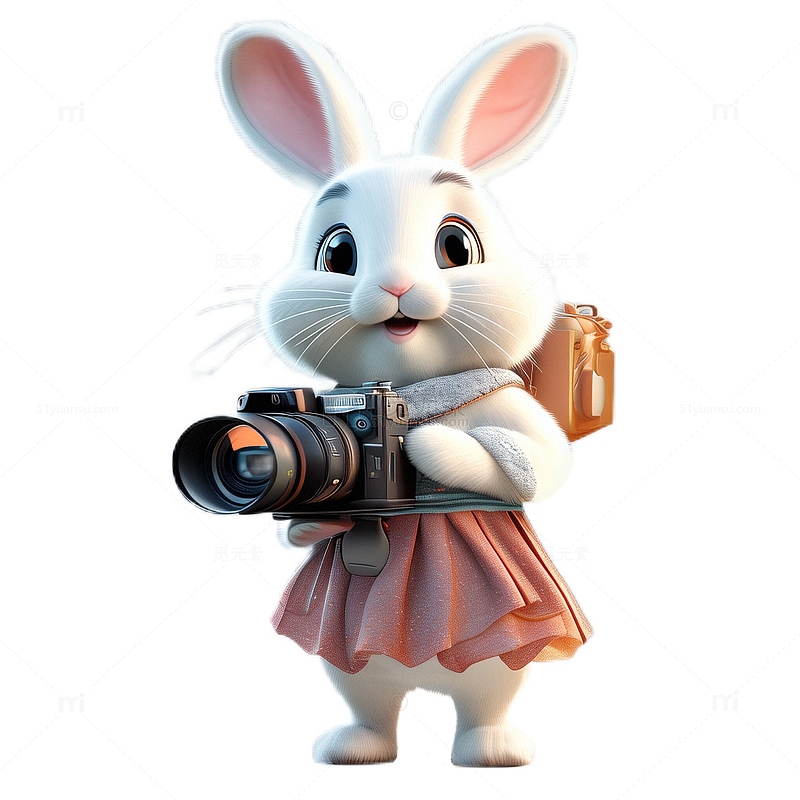 3D立体卡通可爱兔子摄像机郊游粉色裙子