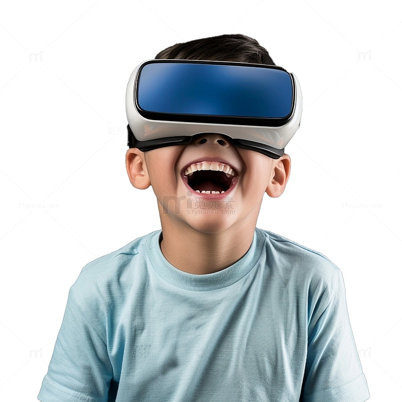 戴VR眼镜仰头大笑男孩