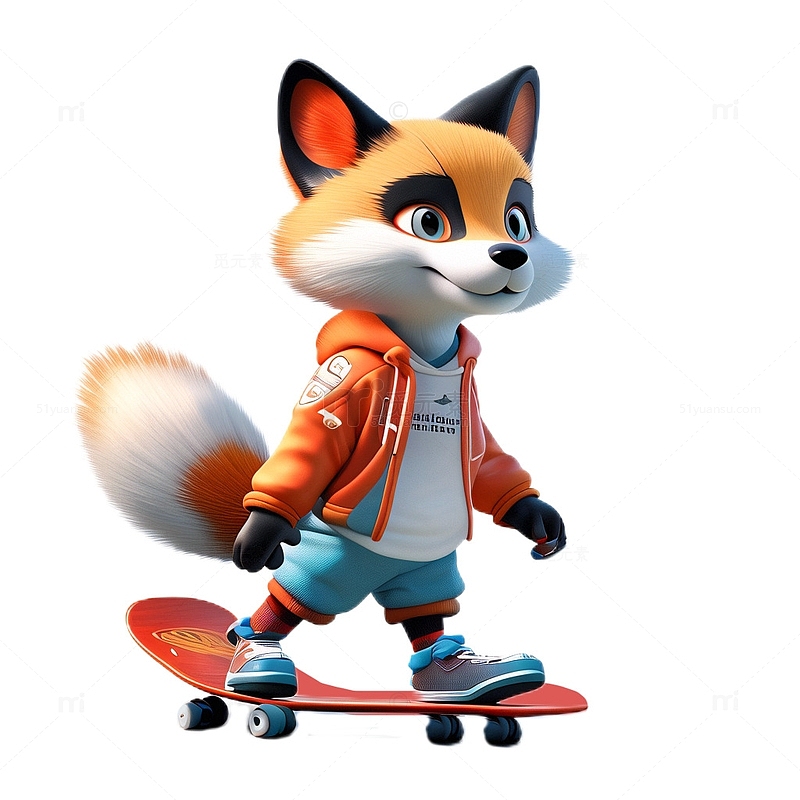 3D立体可爱卡通狐狸滑板橙色服装