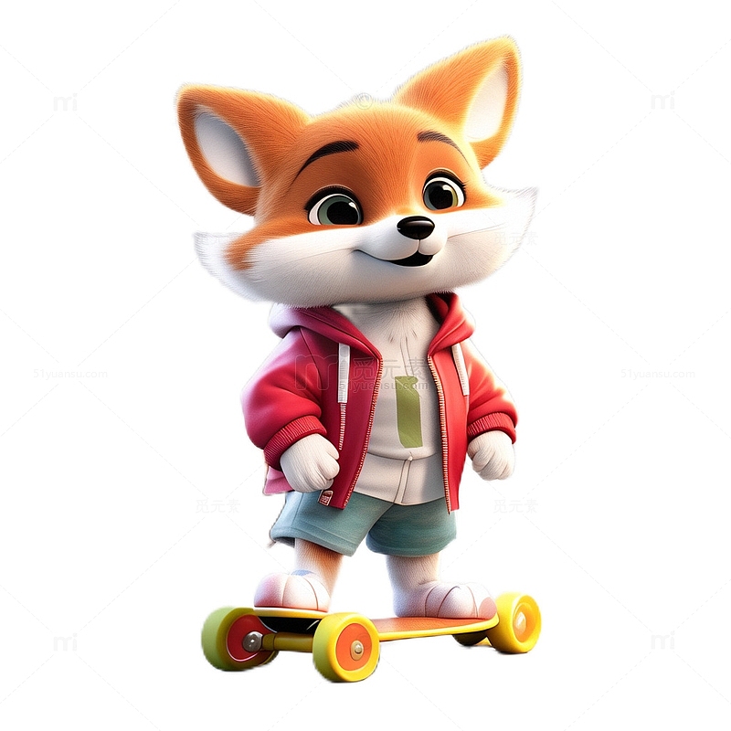 3D立体可爱卡通狐狸滑板红色服装