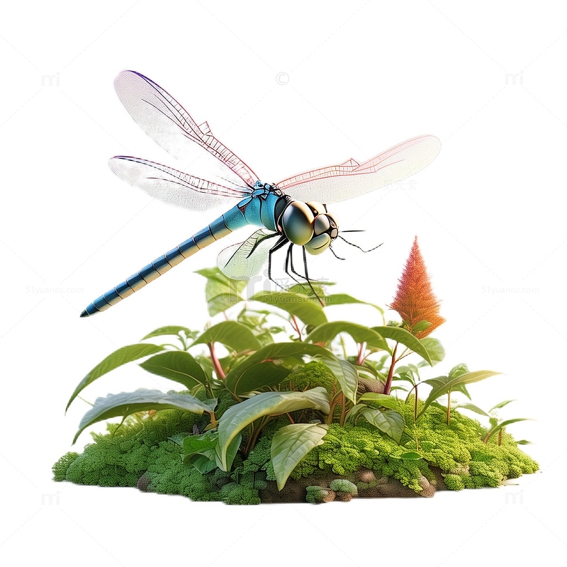 3D立体卡通植物蜻蜓郊游