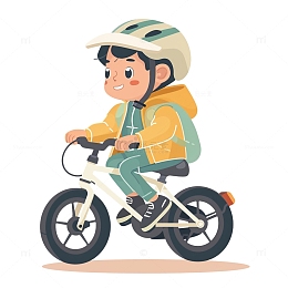 骑自行车运动户外踏青的男孩插画