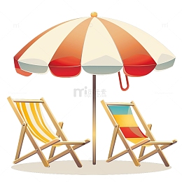 夏天海滩躺椅遮阳伞