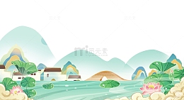 国潮清明节山水春景插画