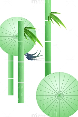 清明春竹雨伞燕子插画
