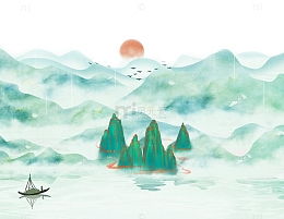 青山绿水国潮清明节插画元素