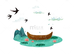 雨中泛舟湖上
