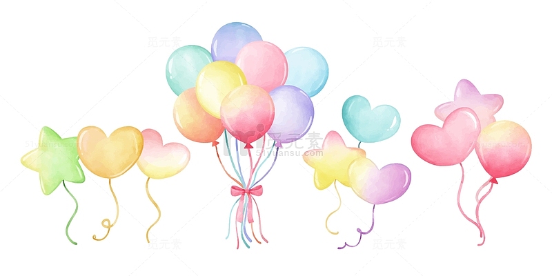 水彩唯美情人节节日气球