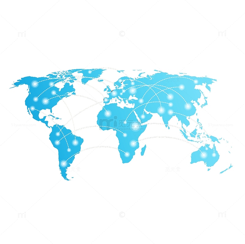 蓝色发光位置标记的全球连接的世界地图
