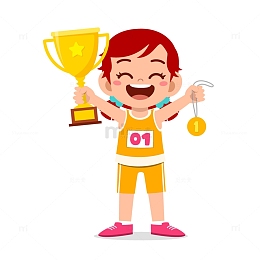 一个手拿奖杯与奖牌的女生