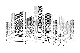 像素风黑白科技城市建筑