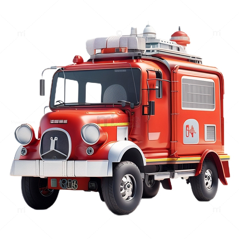 3D立体卡通可爱消防车消防火灾