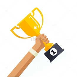 手握第一名金色奖杯