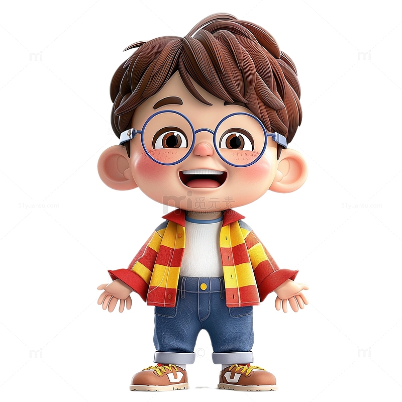 3D男孩戴眼镜元素