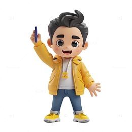 3D拿手机男孩卡通元素
