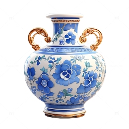 3D立体卡通中国风青花瓷瓷瓶双耳