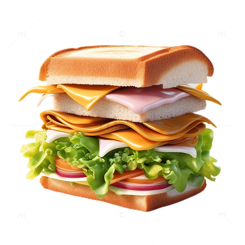 3D立体卡通三明治食物早餐面包
