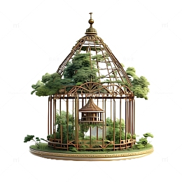 3D立体卡通欧式鸟笼华丽植物