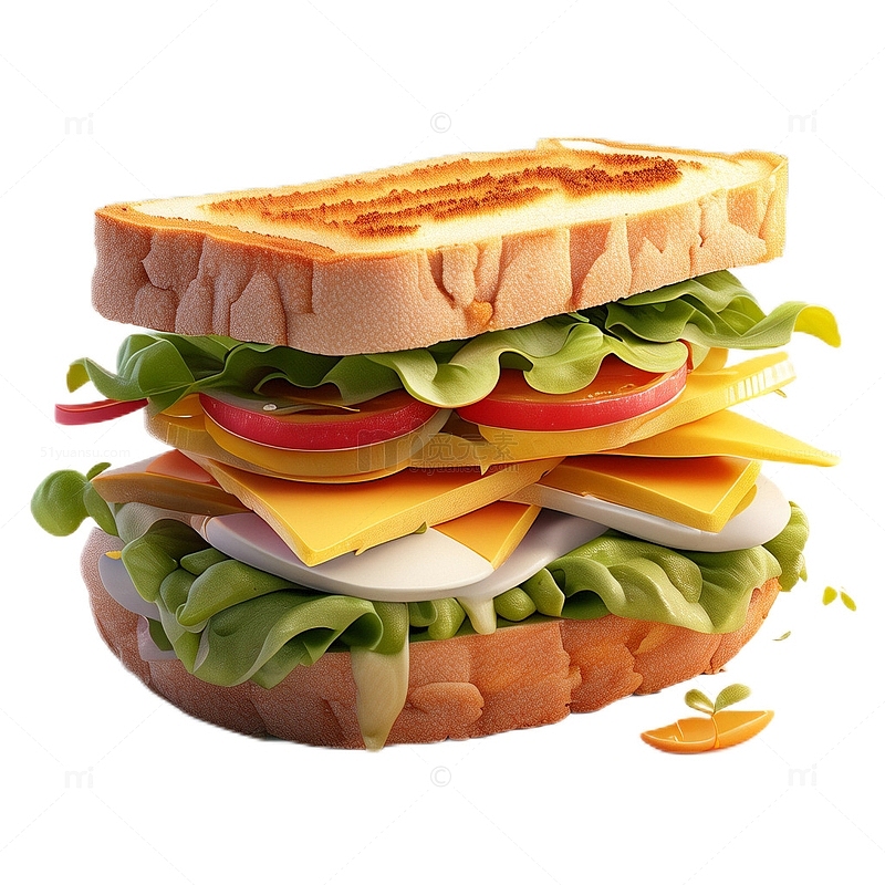 3D立体卡通三明治食物早餐美食
