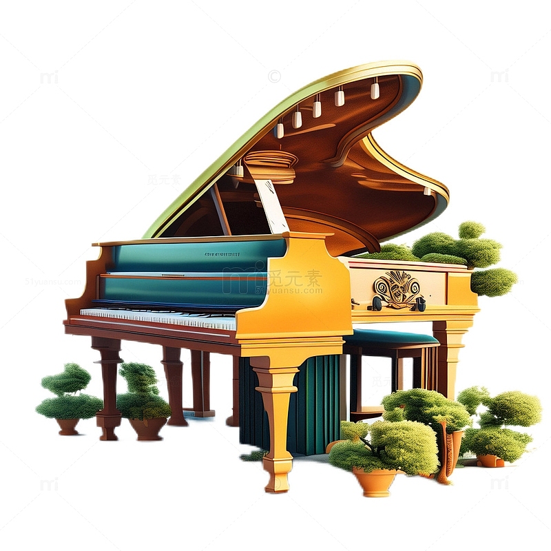 3D立体卡通钢琴乐器素材音乐