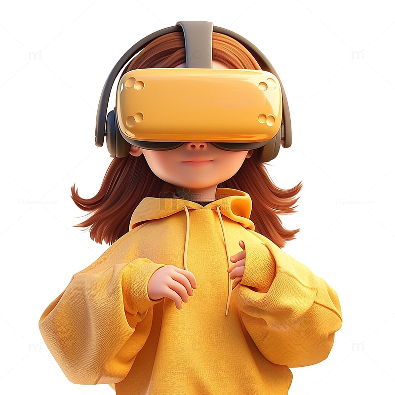 女孩戴着虚拟现实眼镜VR