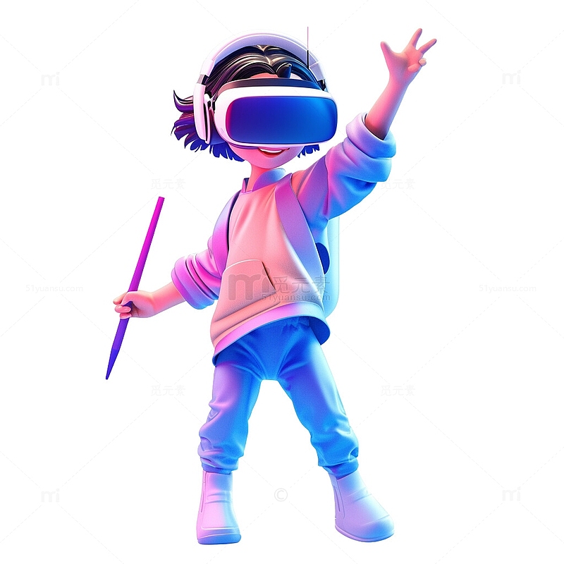 男孩戴着虚拟现实眼镜VR