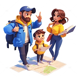 一家人在规划户外旅行
