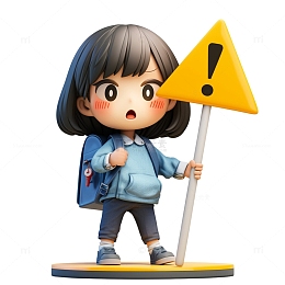 卡通女孩拿着安全牌学生安全