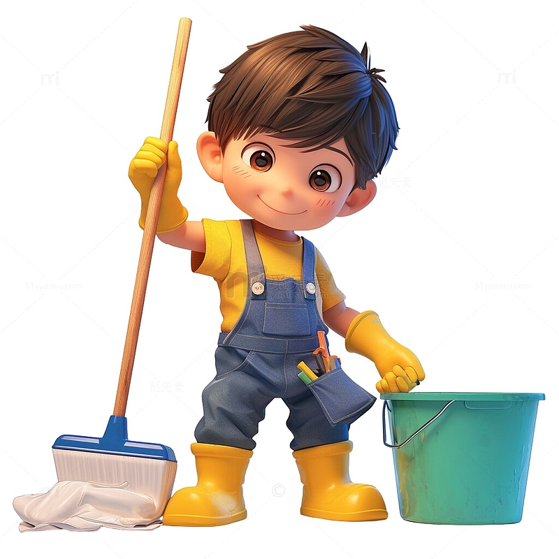 男孩小清洁工爱护地球卡通插画2