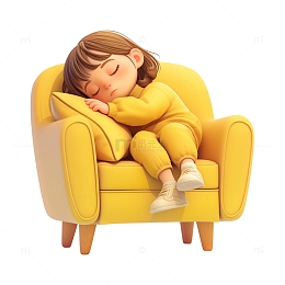 小女孩瘫坐在沙发上休息