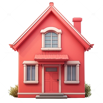 红色小别墅3d插画
