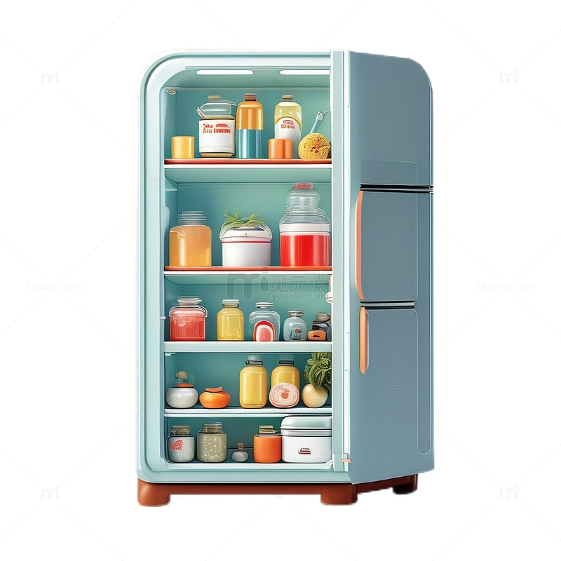 3D立体卡通厨房冰箱蓝色电器