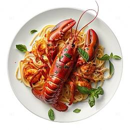 俯视海鲜大餐龙虾