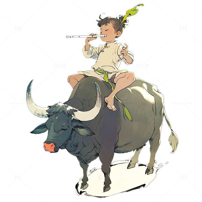 牧童骑着水牛